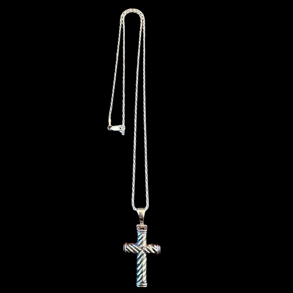 Sterling Silver Mens Cable Cross and Chain